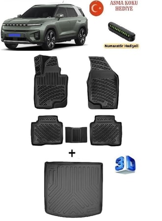 Rizline Ssangyong Torres EVX (ELEKTRİKLİ) 2023 Sonrası Uyumlu 3D Havuzlu Paspas ve Bagaj Havuzu Seti ASMA KOKU VE NUMARATÖR HEDİYELİ