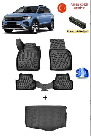 Rizline Volkswagen T-Cross 2019 Sonrası Uyumlu 3D Havuzlu Paspas ve ALT Bagaj Havuzu Seti ASMA KOKU VE NUMARATÖR HEDİYELİ
