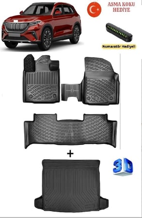 Rizline T10X 2023 Sonrası Uyumlu 3D Havuzlu Paspas ve Bagaj Havuzu Seti ASMA KOKU VE NUMARATÖR HEDİYELİTÖR HEDİYELİ