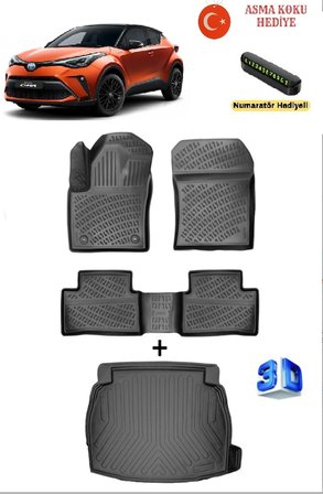  Toyota C-HR 2023 Sonrası Uyumlu 3D Havuzlu Paspas ve SES SİSTEMLİ Bagaj Havuzu Seti ASMA KOKU VE NUMARATÖR HEDİYELİTÖR HEDİYELİ