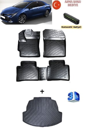Rizline Toyota Corolla Sedan 2018 Sonrası Uyumlu 3D Havuzlu Paspas ve Bagaj Havuzu Seti ASMA KOKU VE NUMARATÖR HEDİYELİ