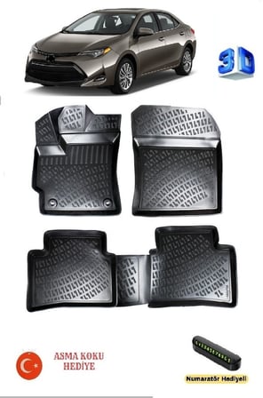 Rizline Toyota Corolla 2018 Sonrası Uyumlu 3D Havuzlu Paspas ASMA KOKU VE NUMARATÖR HEDİYELİ