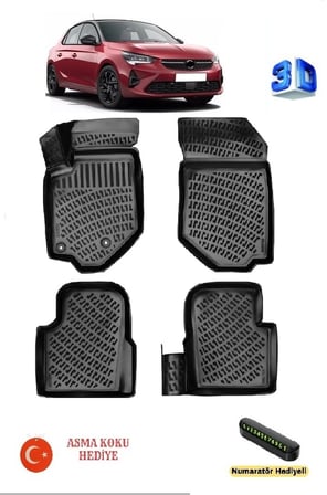 Rizline Opel Corsa F (BENZİN/DİZEL)) 2019 Sonrası Uyumlu 3D Havuzlu Paspas ASMA KOKU VE NUMARATÖR HEDİYELİ