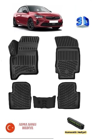 Rizline Opel Corsa F (1.2 Hybrid) 2019 Sonrası Uyumlu 3D Havuzlu Paspas ASMA KOKU VE NUMARATÖR HEDİYELİ