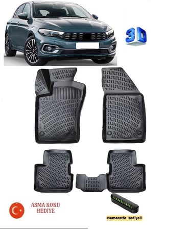 Rizline Fiat Egea Sedan 2015 Sonrası Uyumlu 3D Havuzlu Paspas ASMA KOKU VE NUMARATÖR HEDİYELİ