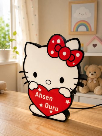 İsimli Hello Kitty Figürlü Led Gece Lambası Usb Çocuk Odası Dekoratif Masa Lambası 