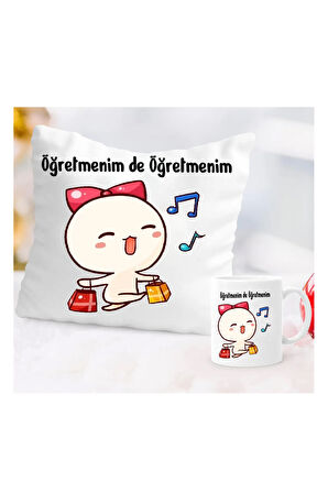 ögretmenim de ogretmenim yazili yastik kupa set