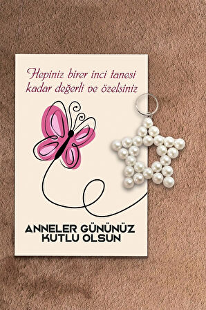 Anneler Günü Hediyesi - 14 Mayıs Anneler Günü Hediye Kartı Yıldız Inci Anahtarlık 10 Adet! Kurumsal