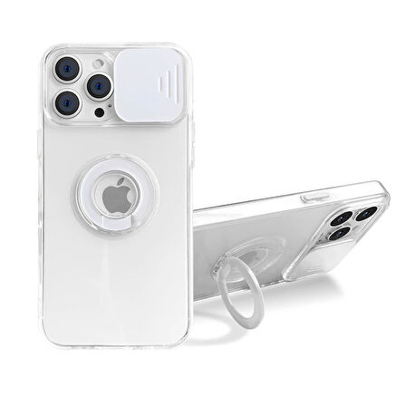 Ally 13 6.1 Inç Kılıf Sürgülü Kamera Lens Korumalı Yüzük Standlı Silikon Kılıf-(5775)