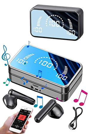 Yeni Nesil Kablosuz Kulaklık Aynalı Özellikli Bluetooth Bağlantılı Dijital Göstergeli