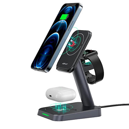 Ally W68 15W 3In1 Manyetik Ve Katlanabilir Portatif Masaüstü Kablosuz Şarj Standı-(5775)