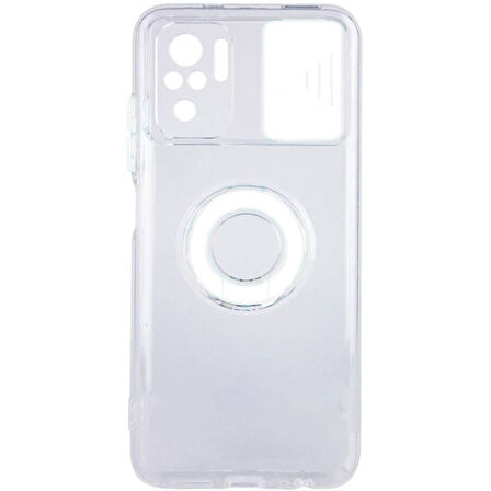 Ally Redmi Note 10 - 10S Kılıf Sürgülü Kamera Lens Korumalı Yüzük Standlı Silikon Kılıf-(5775)