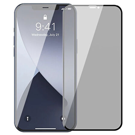 İphone 12 6.7 023Mm Anti Spy Çerçeveli Tempered Cam Ekran Koruyucu 2 Adet Set-(5775)