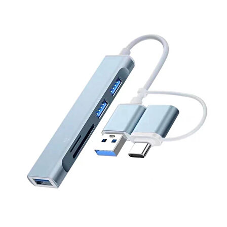 Ally A-807 5In1 Type-C + Usb Girişli Usb 3.0 Çoğaltıcı Hub Adaptör-(5775)