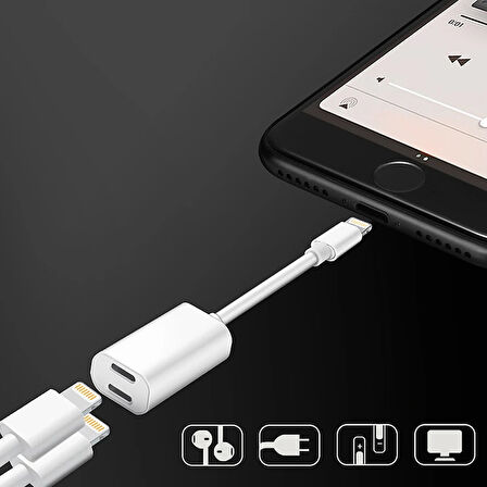 Y Cable İphone 14-13-12 11 Kulaklık +Şarj Usb Adaptörü-(5775)