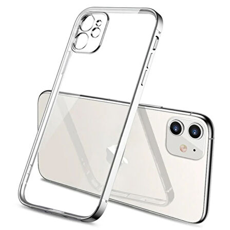 11 6.1Inç Renkli Kenar Şeffaf Kılıf Kamera Korumalı Silikon Kılıf-(5775)