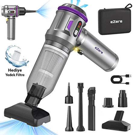 Ezere 17000Pa Güçlü Dijital Göstergeli Vakumlu Kablosuz Üflemeli Mini Araç Süpürgesi-(5775)