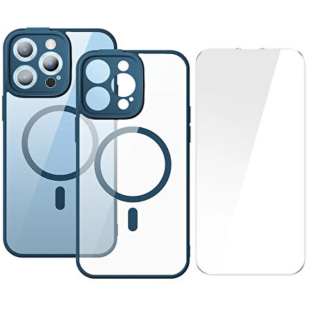 Frame Series 14 6.1 Kamera Koruyuculu Kılıf + Tempered Ekran Koruyucu Set-(5775)