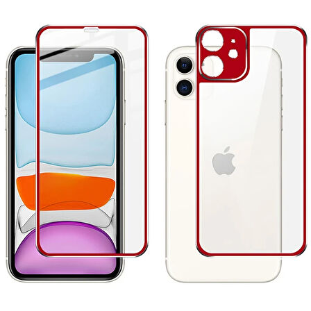 İphone 11 6.1 Metal Çerçeve Ön Arka 3D Full Tempered Cam Koruyucu-(5775)