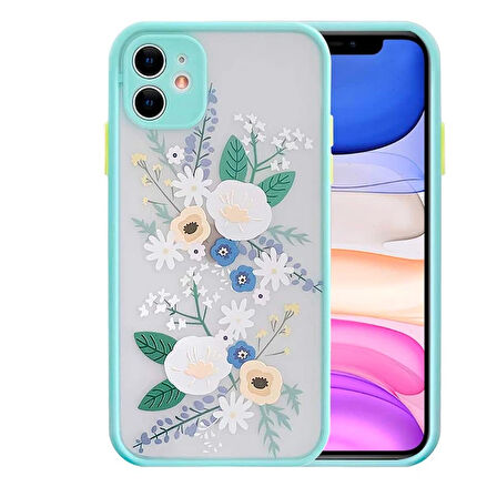 12 Mini 5.4Inç Kamera Korumalı Çiçek Desenli Silikon Kılıf-(5775)