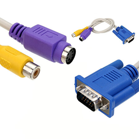 VGA 15 PIN ERKEK / 1 RCA DİŞİ+MINI DIN DİŞİ 10 CM KABLO