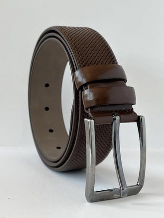 Ekuray Deri Ürünleri 3.5 Cm Koyu Kahverengi Nokta Desenli Şık Erkek Kemeri