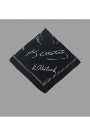 10 Adet Atatürk İmzalı Çok Amaçlı Fular Siyah 50x50cm 10 Kasım Tören
