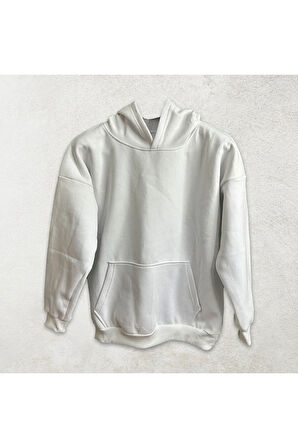 Hey Listen Up Beyaz Kapüşonlu Sweatshirt Kalın Kumaş