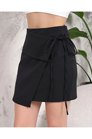 kadın yandan bağlamalı etek siyah rengi