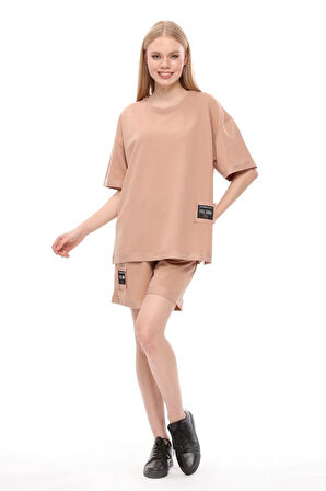 ikili şort tişört takımı  kahverengi