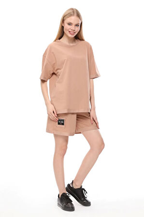 ikili şort tişört takımı  kahverengi