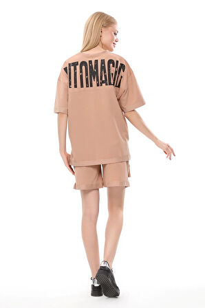 ikili şort tişört takımı  kahverengi