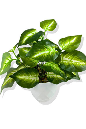Yapay Mini Saksıda Salon Bitkisi 28 Cm Beyaz Saksı