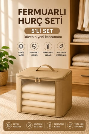 5'li Set  Şeffaf Kapaklı Hurç – 28x32x15 cm Orta Boy Dolap İçi Kıyafet ve Havlu Düzenleyici