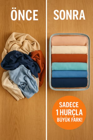 5'li Set  Şeffaf Kapaklı Hurç – 28x32x15 cm Orta Boy Dolap İçi Kıyafet ve Havlu Düzenleyici