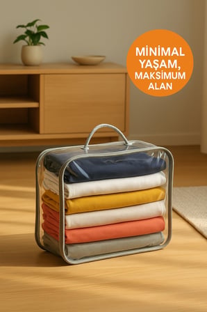 5'li Set  Şeffaf Kapaklı Hurç – 28x32x15 cm Orta Boy Dolap İçi Kıyafet ve Havlu Düzenleyici