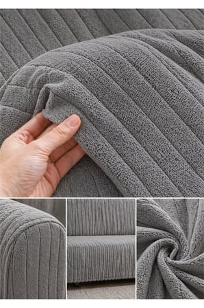 Premium Çizgili Kırık Beyaz Koltuk Örtüsü – Kaymaz, Şık ve Modern Tasarım