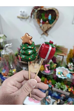 2'li Noel Yılbaşı Saksı Süsü Teraryum Obje Teraryum Malzemeleri Minyatür Obje