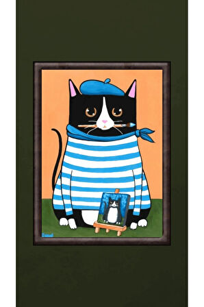 Hırsız Kedi Sayılarla Boyama Seti, Hobi Seti, 40X50 Tablo, Fırça Boya Asma Aparatı Dahil, Kedi