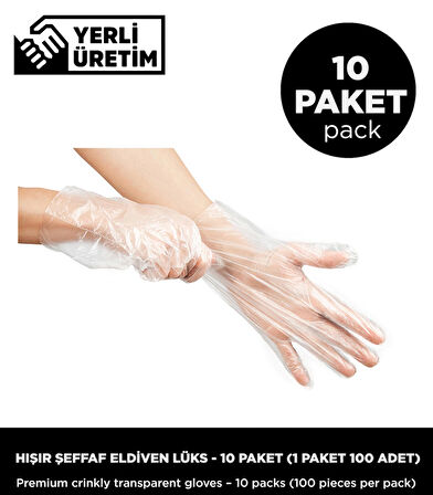 Hışır Şeffaf Eldiven Lüks - 10 Paket (1 Paket 100 Adet)