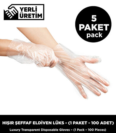 Hışır Şeffaf Eldiven Lüks 5 Paket - (1 Paket - 100 Adet)