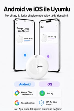 HBB-K Hi Tag iOS & Android Uyumlu Akıllı Takip Cihazı(Beyaz)