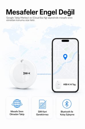 HBB-K Hi Tag iOS & Android Uyumlu Akıllı Takip Cihazı(Beyaz)