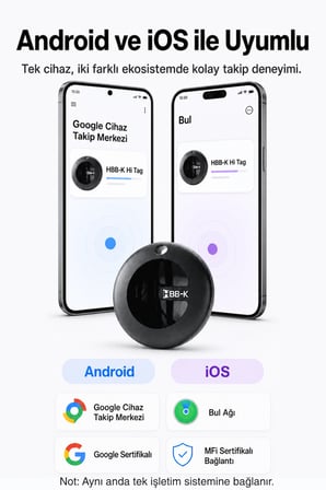 Hi Tag Android Ve İos Uyumlu Akıllı Takip Cihazı(Siyah)