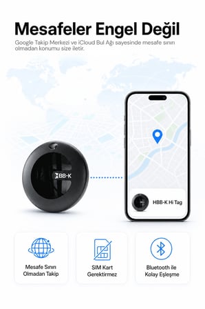Hi Tag Android Ve İos Uyumlu Akıllı Takip Cihazı(Siyah)