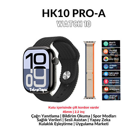 HK10 Pro A Watch 10 Serisi Amoled Ekran Akıllı Saat Yapay Zeka Çağrı Cevaplama Bildirim Okuma