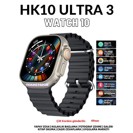 Watch 10 Series HK10 Ultra 3 Amoled Ekran G-Sensör Yapay Zekalı Kulaklık Eşleştirmeli Akıllı Saat