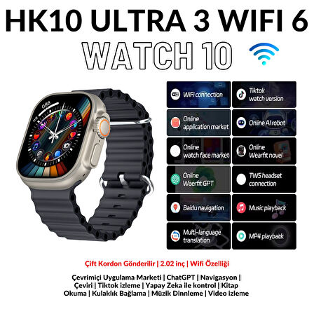 HK10 Ultra 3 Wifi 6 Amoled 2.02INÇ Yapay Zeka Destekli Uygulama Kasası Tiktok 4 Çekirdekli Chatgpt