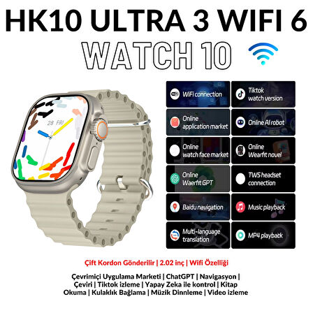 HK10 Ultra 3 Wifi 6 Amoled 2.02INÇ Yapay Zeka Destekli Uygulama Kasası Tiktok 4 Çekirdekli Chatgpt