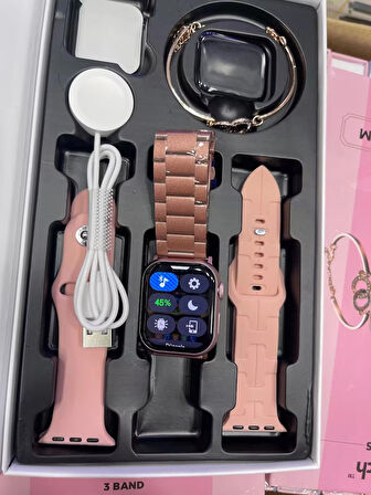 Hk 9 Mini 41 mm Premium Akıllı Saat 3 K0RDON Ekran Koruyuculu Taşlı Bileklik Hediyeli